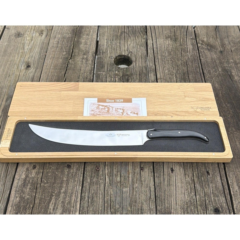 Laguiole en Aubrac Champagne Saber Buffalo Horn Handle Wooden Presentation Box